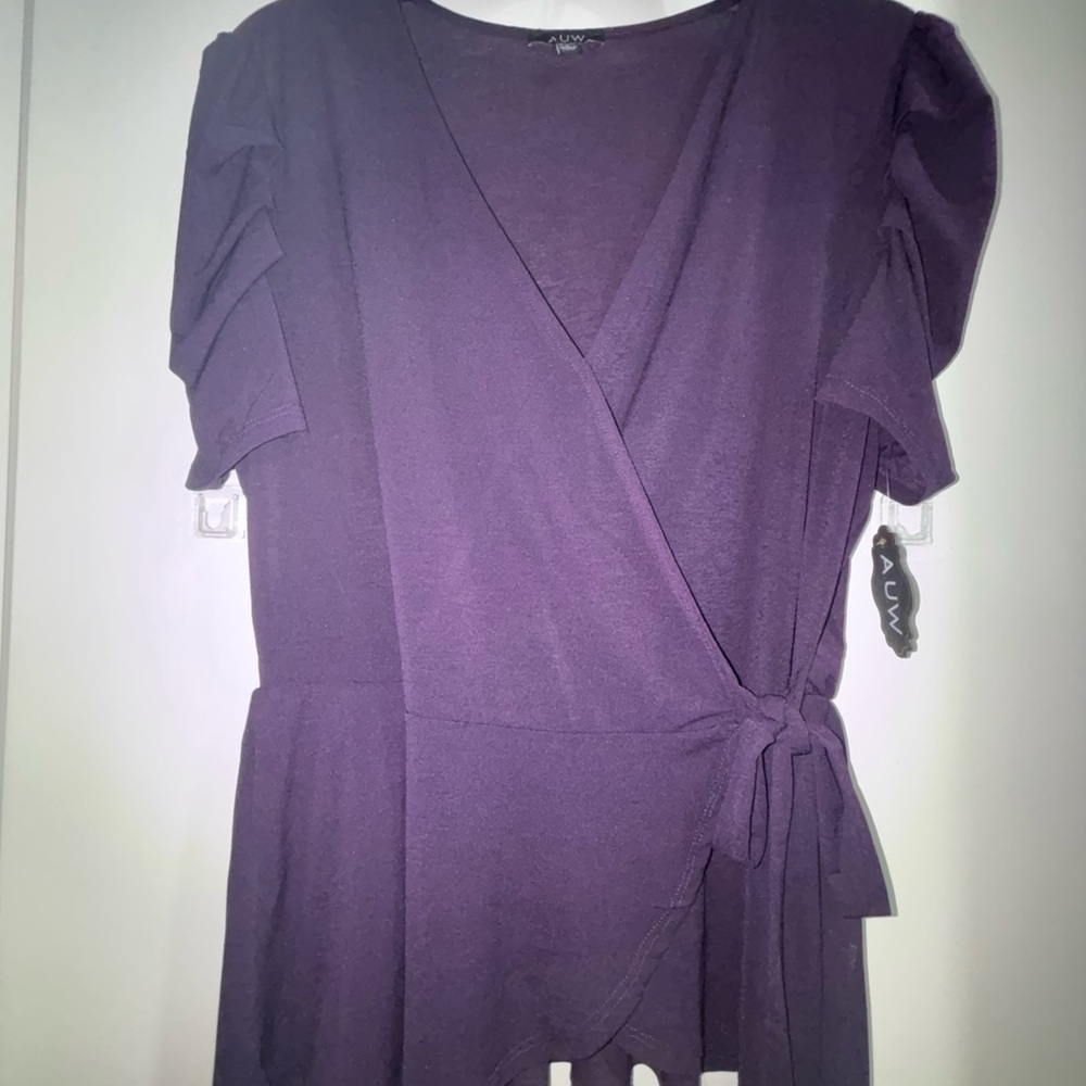 NWT | Purple Wrap Blouse with Tie Front and Short Sleeves